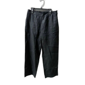 Basler Women's M Black Cropped Pants Linen Pull-On Wide Leg Stretch Waist 29x26